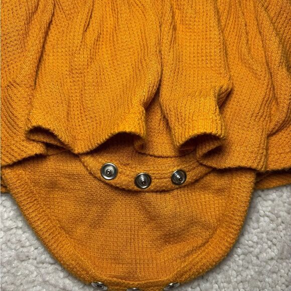 Posh Peanut orange waffle knit long sleeve twirl bodysuit dress. Size 6-12m - Picture 2 of 8